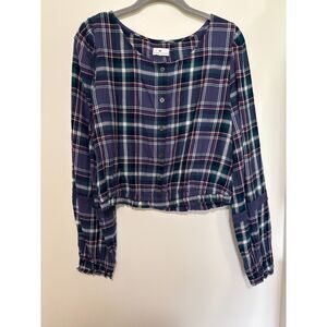 True Craft Plaid Cropped Blouse Cottagecore Grunge Academia Top Small Cabincore